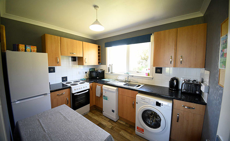 Anmara contains a modern kitchen at our Staffin self catering accommodation with sea views
